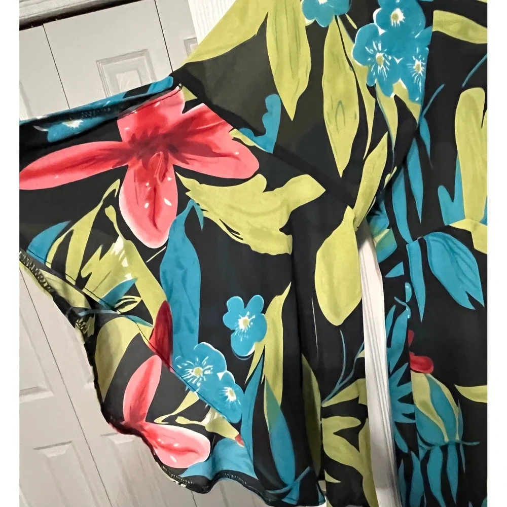 Russell Kemp Woman Tropical Floral Skirt Set 2pc Black Green‎ Blue Pink 14/16